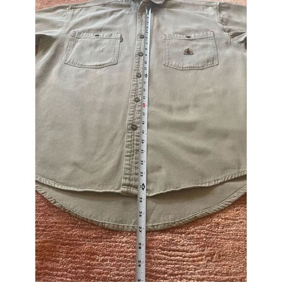 Vintage URGENT GEAR Shirt Men's Button Up TanDenim Logo Embroiled Long Sleeve M - Picture 6 of 7